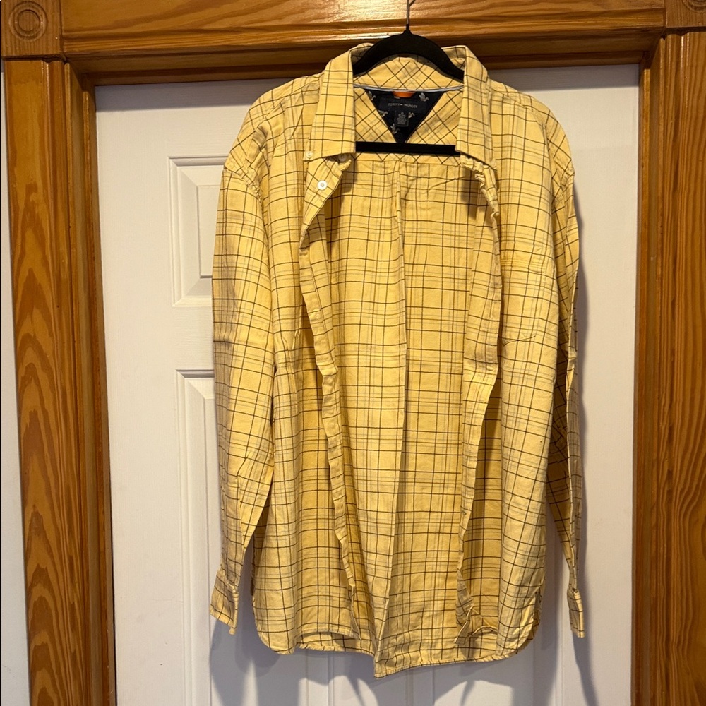 Tommy Hilfiger Yellow Plaid Shirt with Navy Accents